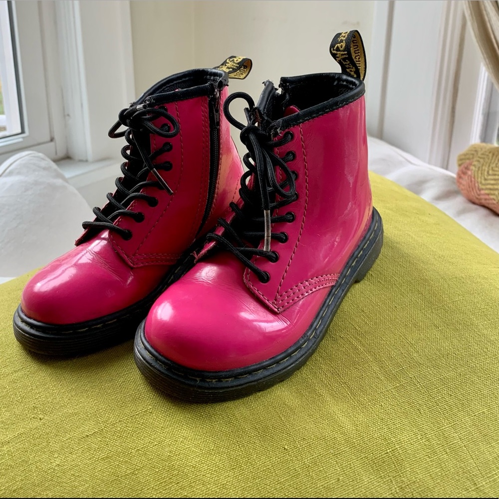 Hot Pink Patent Leather Kids Dr. Martens